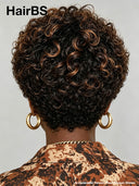 Lace front 13x4 Pixie wig brown highlight curly wave