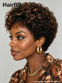 Lace front 13x4 Pixie wig brown highlight curly wave