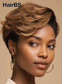 Lace front 13x4 Pixie wig quick weave honey highlight 100% Human Hair