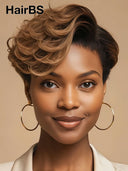 Lace front 13x4 Pixie wig quick weave honey highlight 100% Human Hair