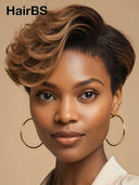 Lace front 13x4 Pixie wig quick weave honey highlight 100% Human Hair