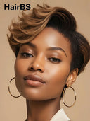 Lace front 13x4 Pixie wig quick weave honey highlight 100% Human Hair