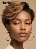 Lace front 13x4 Pixie wig quick weave honey highlight 100% Human Hair