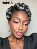 13x4 lace front salt and pepper pixie cut wig finger wave