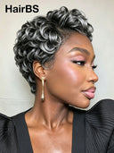 13x4 lace front salt and pepper pixie cut wig finger wave