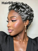 13x4 lace front salt and pepper pixie cut wig finger wave