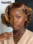 Lace front 13x4 Pixie wig brown with honey highlight