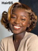 Lace front 13x4 Pixie wig brown with honey highlight