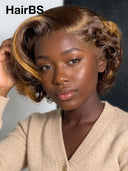Lace front 13x4 Pixie wig brown with honey highlight