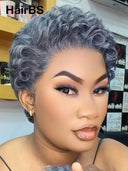 Pixie wig Lace front 13x4 wig Salt and pepper 100% Human Hair