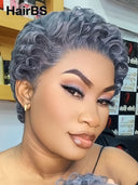 Pixie wig Lace front 13x4 wig Salt and pepper 100% Human Hair