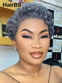 Pixie wig Lace front 13x4 wig Salt and pepper 100% Human Hair
