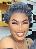 Pixie wig Lace front 13x4 wig Salt and pepper 100% Human Hair