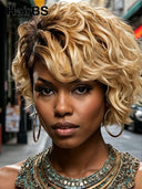 Lace front 13x6 wig Pixie wig honey quick weave 100% Human Hair