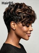 Lace front 13x4 Pixie wig quick weave brown highlight