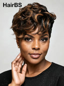 Lace front 13x4 Pixie wig quick weave brown highlight