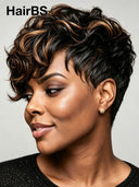 Lace front 13x4 Pixie wig quick weave brown highlight