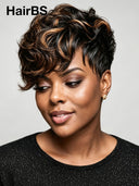 Lace front 13x4 Pixie wig quick weave brown highlight
