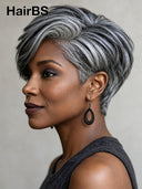 13x4 lace front salt and pepper pixie cut wig side part