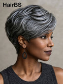 13x4 lace front salt and pepper pixie cut wig side part