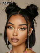 Lace front 13x4 wig Pre-styled Updo 12 inch bob wig 100% Human Hair