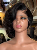 Lace front pixie Wig bob black side part 100% Human Hair
