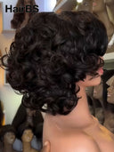 Lace front pixie Wig bob black side part 100% Human Hair