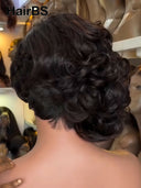 Lace front pixie Wig bob black side part 100% Human Hair