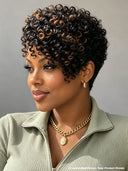 Lace front 13x4 pixie wig curly wave brown highlight side part
