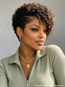 Lace front 13x4 pixie wig curly wave brown highlight side part