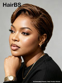 Lace front 13x4 pixie wig Brown side part for black women