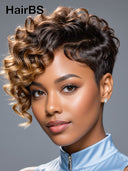 Lace front Pixie cut Wig side part for black woman 100% Human Hair