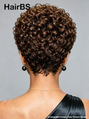 Pixie wig brown curly wave machine made 