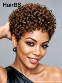 Pixie wig brown curly wave machine made 
