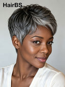 Pixie wig Glueless wig Salt and Pepper straight