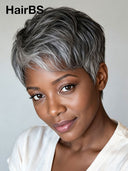 Pixie wig Glueless wig Salt and Pepper straight