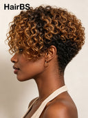 Glueless Pixie wig curly wave machine made honey highlight