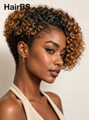 Glueless Pixie wig curly wave machine made honey highlight