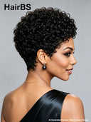 Gluelesse wig Pixie black machine made curly wave