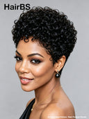 Gluelesse wig Pixie black machine made curly wave