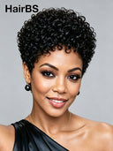 Gluelesse wig Pixie black machine made curly wave
