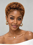 Gluelesse wig machine made Pixie curly wig brown