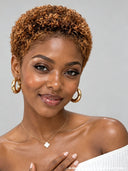 Gluelesse wig machine made Pixie curly wig brown