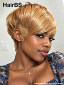 Ready to go honey pixie cut wig 100% Human Hair