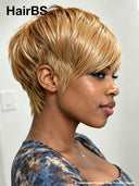Ready to go honey pixie cut wig 100% Human Hair