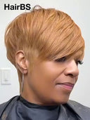 Ready to go honey pixie cut wig 100% Human Hair