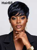 Machine made Pixie wig blue straight