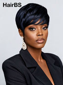 Machine made Pixie wig blue straight