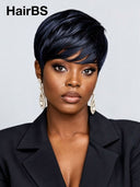 Machine made Pixie wig blue straight