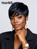 Machine made Pixie wig blue straight